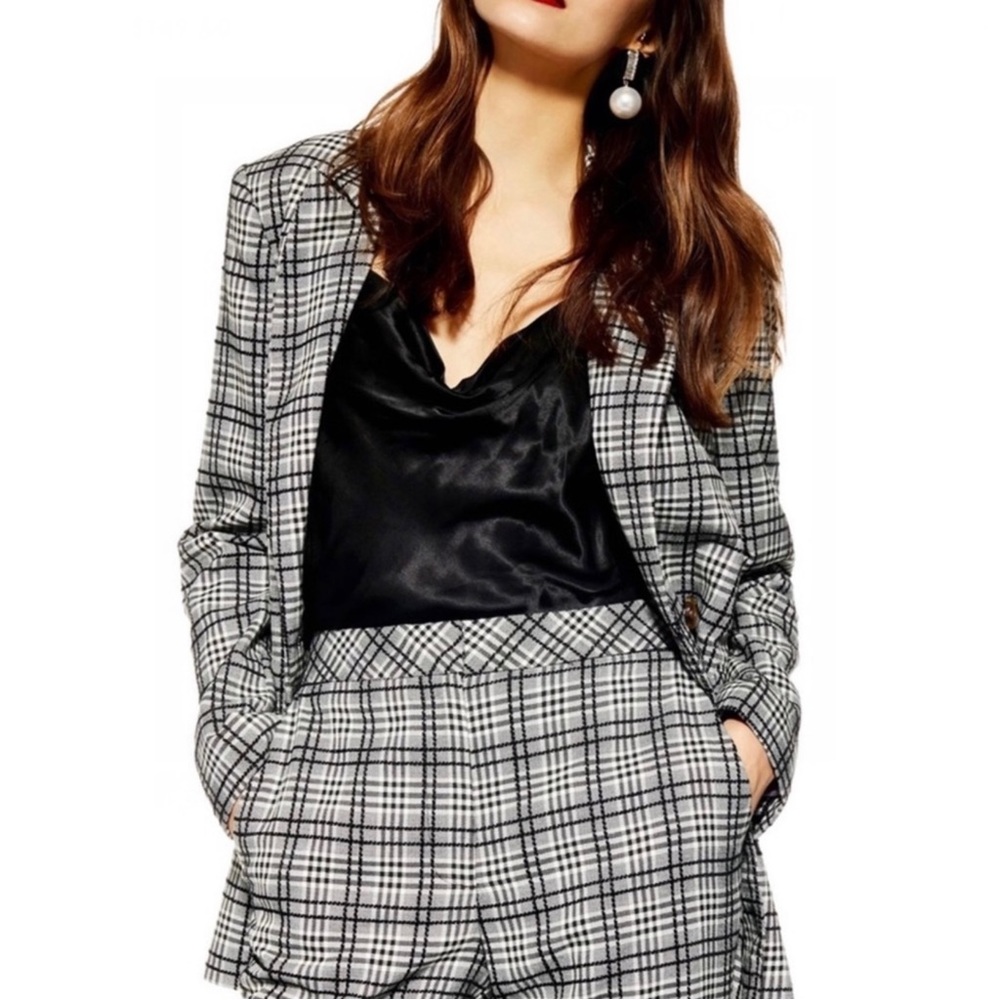 NEW TOPSHOP DOUBLE-BREASTED CHECK PRINT SUIT JACKET - Picture 1 of 7